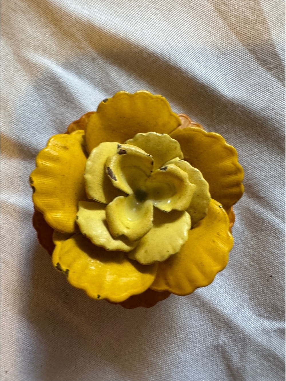 Vintage 1960s Mod Yellow Enamel Flower Power Brooch Pin Retro